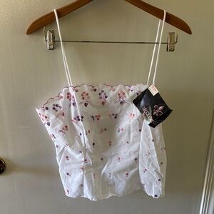 Vintage Lily of France Intimate Apparel Embroidered Floral Spaghetti Strap Tank